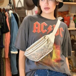 Studded White Funnybag  recycled leather handmade.